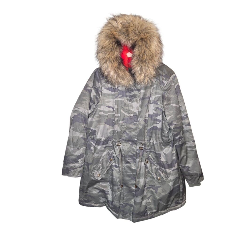 Torrid Camo Twill Parka Jacket Faux Fur Lined Hooded Water/Wind Resistant 0 0x